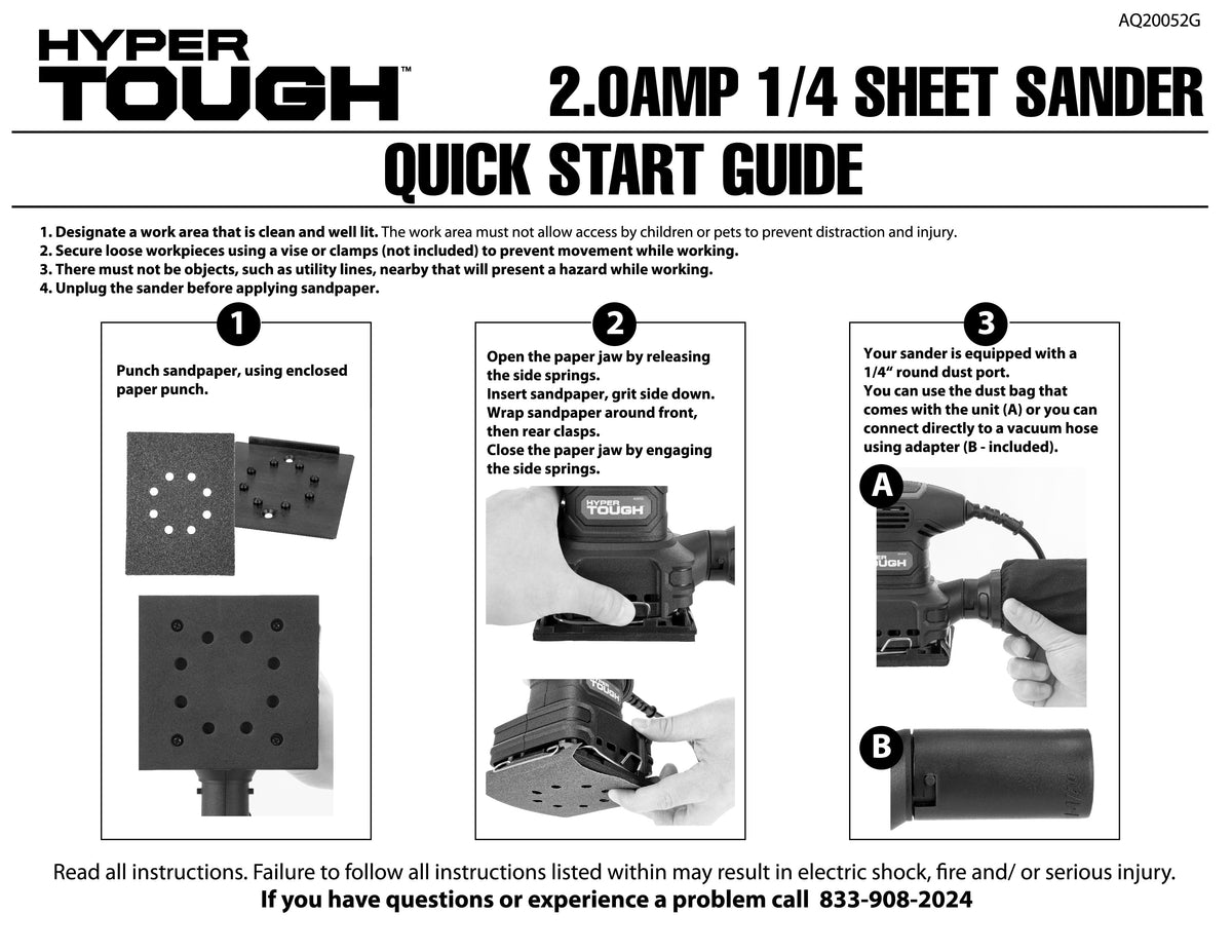 2 Amp Corded 1/4-Sheet Palm Sander with Dust Bag, Vacuum Hose Adapter, Punch Plate & 3 Sanding Sheets