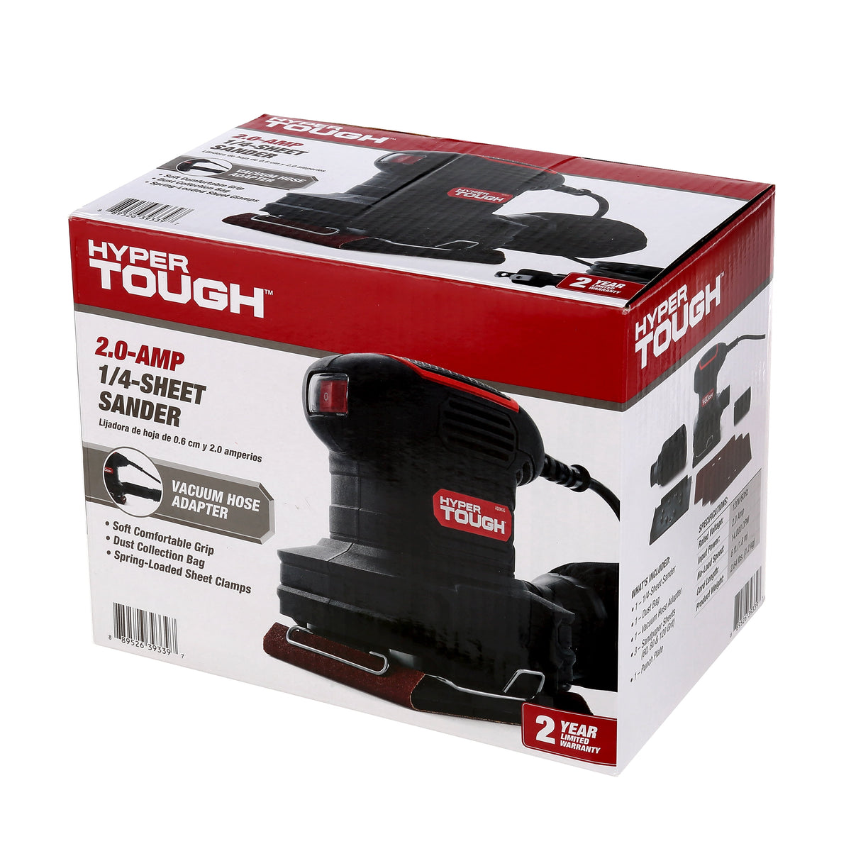 2 Amp Corded 1/4-Sheet Palm Sander with Dust Bag, Vacuum Hose Adapter, Punch Plate & 3 Sanding Sheets