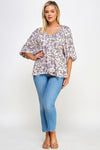 Floral V-neck Babydoll Balloon Slv Top